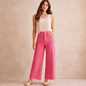 Judy Blue Pink Wide Leg Jeans 3/26 High Waist Raw Hem Tummy Control NWT